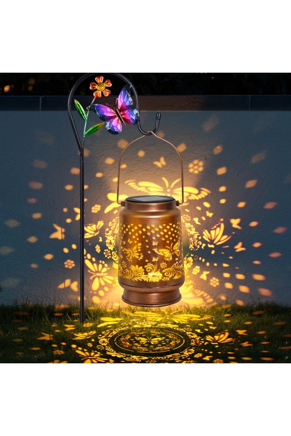 Butterfly Solar Lanterns Garden Decor Outdoor Waterproof Hollow Out Retro Metal LED Hanging Solar Lights for Yard Patio Backyard Deck Porch Birthday Christmas Gifts for Women