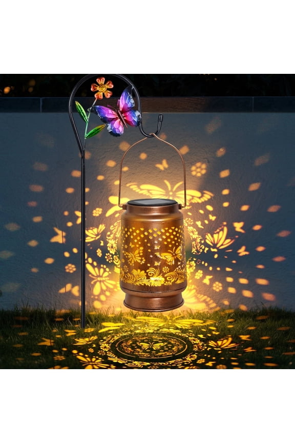 Butterfly Solar Lanterns Garden Decor Outdoor Waterproof Hollow Out Retro Metal LED Hanging Solar Lights
