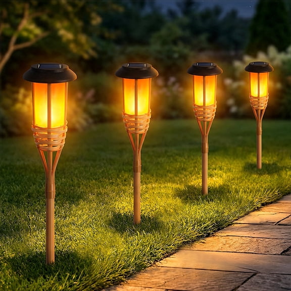 Ninonly Flickering Flame Solar Lights Outdoor,Waterproof Solar Pathway Lights, 4 Pack