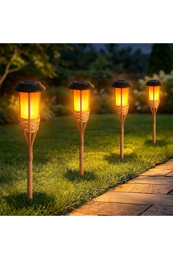 Flickering Flame Solar Lights Outdoor,Waterproof Solar Pathway Lights, 4 Pack