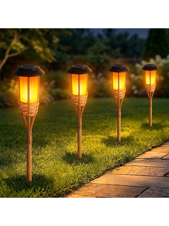 Flickering Flame Solar Lights Outdoor,Waterproof Solar Pathway Lights, 4 Pack