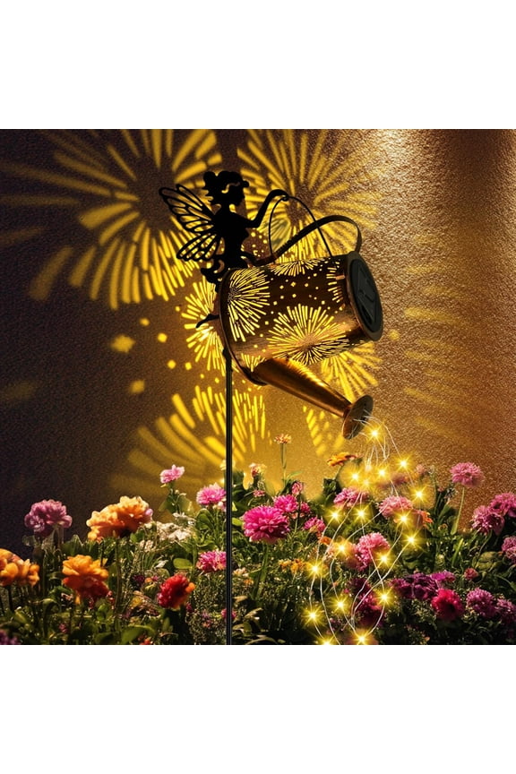 Solar Garden Lights, Solar Watering Can Lights Garden Decor, Retro Metal Hanging Solar Lanterns Outdoor Waterproof, Solar Lights with Fireworks Pattern Decor for Porch Lawn Yards Driveway