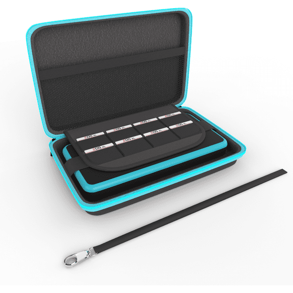 Nintendo 2DS XL Hard Carrying Case with 8 Cartridge Holders - amCase Travel Cover for Nintendo 2DS XL (Black/Teal)