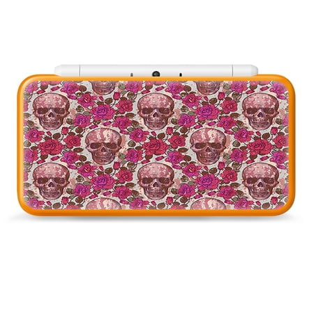 Nintendo 2DS XL Skin Decal Vinyl Wrap -  pink roses with skulls distressed