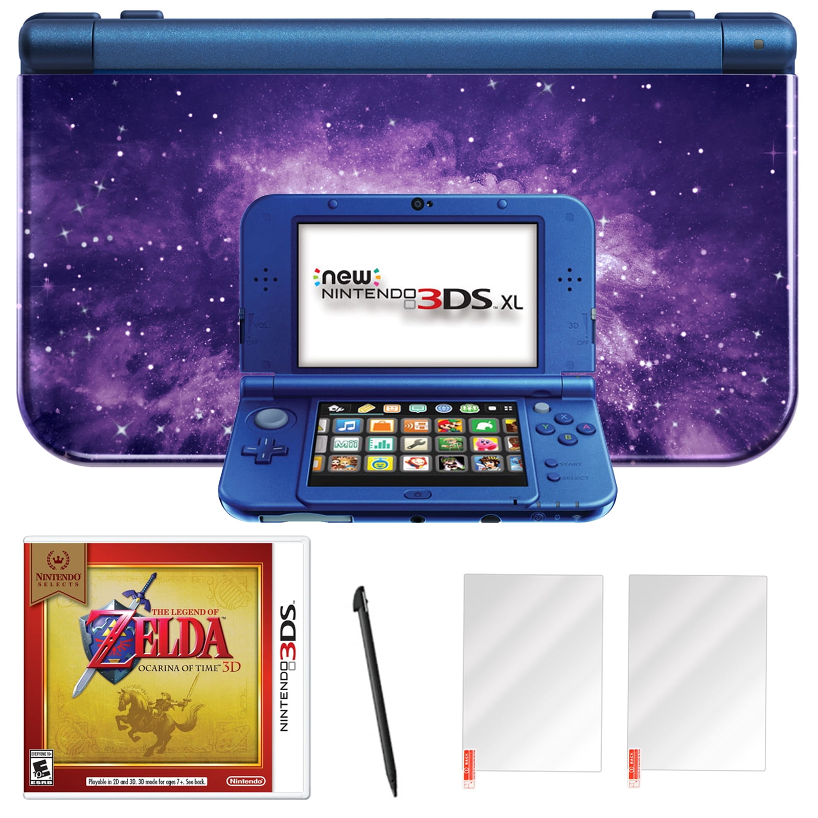 Nintendo 3DS XL Galaxy with Zelda Ocarina of Time and Screen