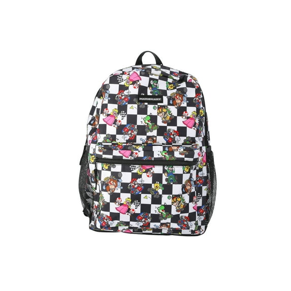 Nintendo Mario Kart Boys' 17" Allover Print Checkered Backpack, Black/White