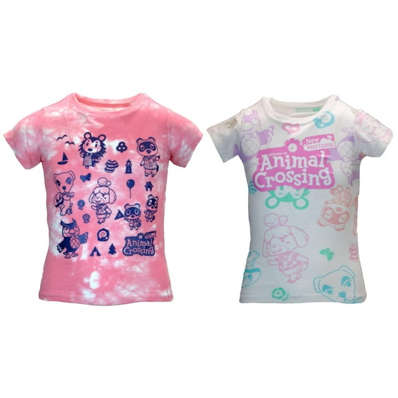 Nintendo Animal Crossing Girls Tees 2-Packs, Animal Crossing New Horizons Girls T-Shirt 2-Pack Bundle Sets (Pink/White, Sizes 4-16)