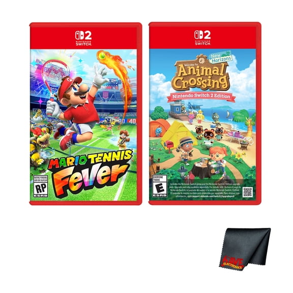 Nintendo Animal Crossing New Horizons - Nintendo Switch 2 Edition + Nintendo Mario Tennis Fever - Switch 2 edition + Microfiber Cleaning Cloth