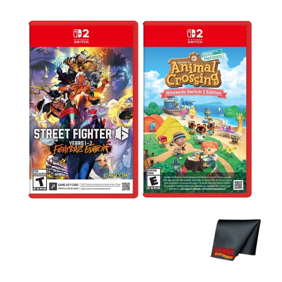 Nintendo Animal Crossing New Horizons - Nintendo Switch 2 Edition + Nintendo STREET FIGHTER 6 Year 1-2 Fighters Edition - For Switch 2 + Microfiber Cleaning Cloth