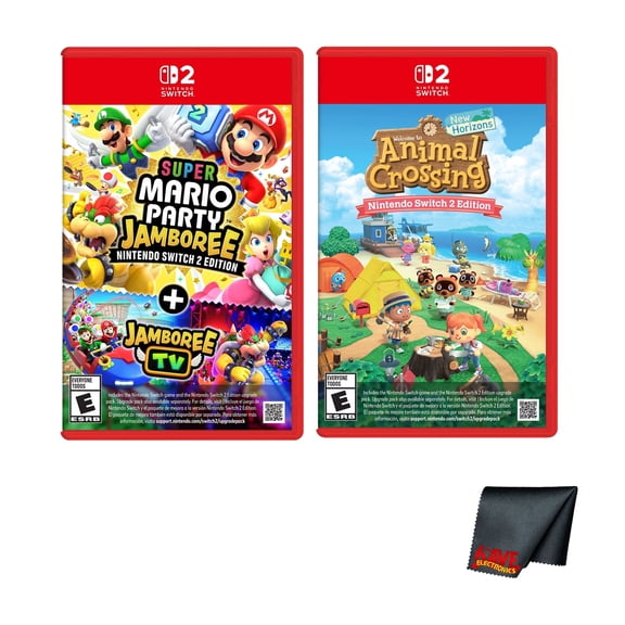 Nintendo Animal Crossing New Horizons - Nintendo Switch 2 Edition + Nintendo Super Mario Party Jamboree - Switch 2 Edition + Jamboree TV + Microfiber Cleaning Cloth
