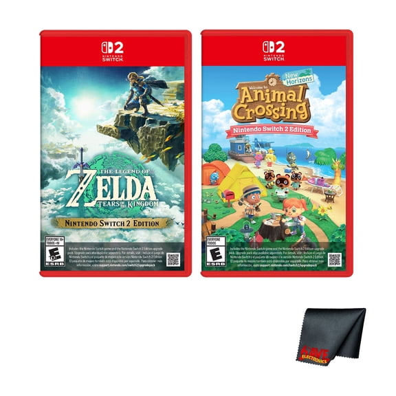 Nintendo Animal Crossing New Horizons - Nintendo Switch 2 Edition + Nintnedo The Legend of Zelda: Tears of the Kingdom Switch 2 Edition + Microfiber Cleaning Cloth