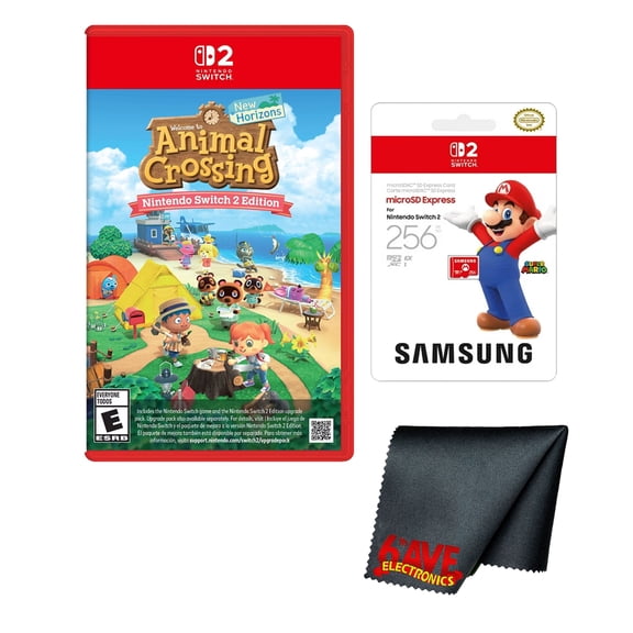 Nintendo Animal Crossing New Horizons - Nintendo Switch 2 Edition + Samsung microSD Express Card 256GB for Nintendo Switch 2 + Microfiber Cleaning Cloth