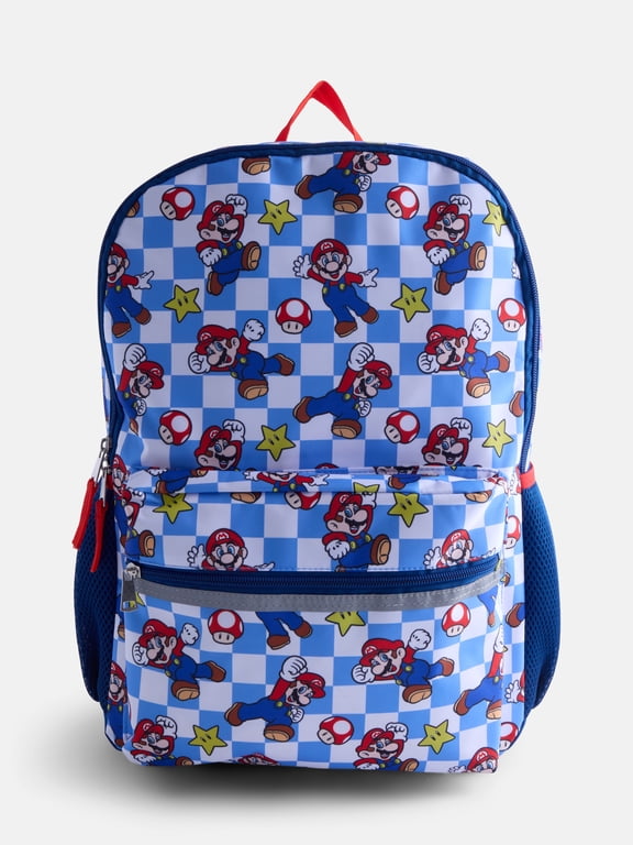 Boys 17" Backpack All over Mario Print, Blue