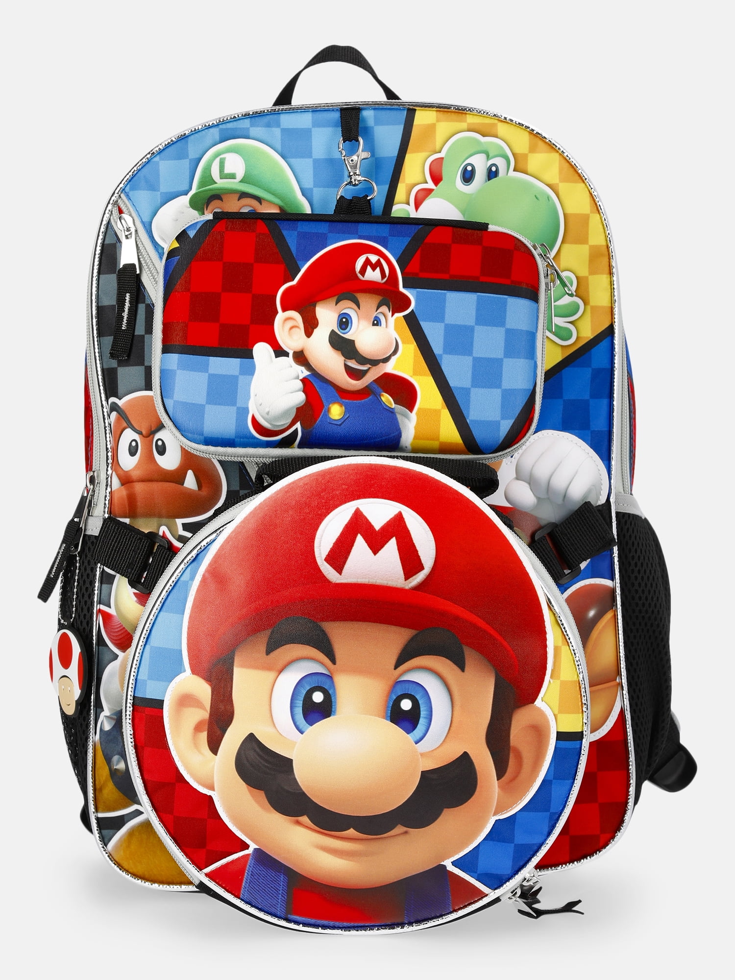 Nintendo Mario Boys 17" Step it Up Backpack with Pouch & Lunch Box, 3-Piece Set, Black