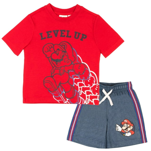Nintendo Boys 2 Piece Short Set Short Sleeve Shirt and Shorts 2 Pack Bundle Set for Kids and Toddlers (2T-12)