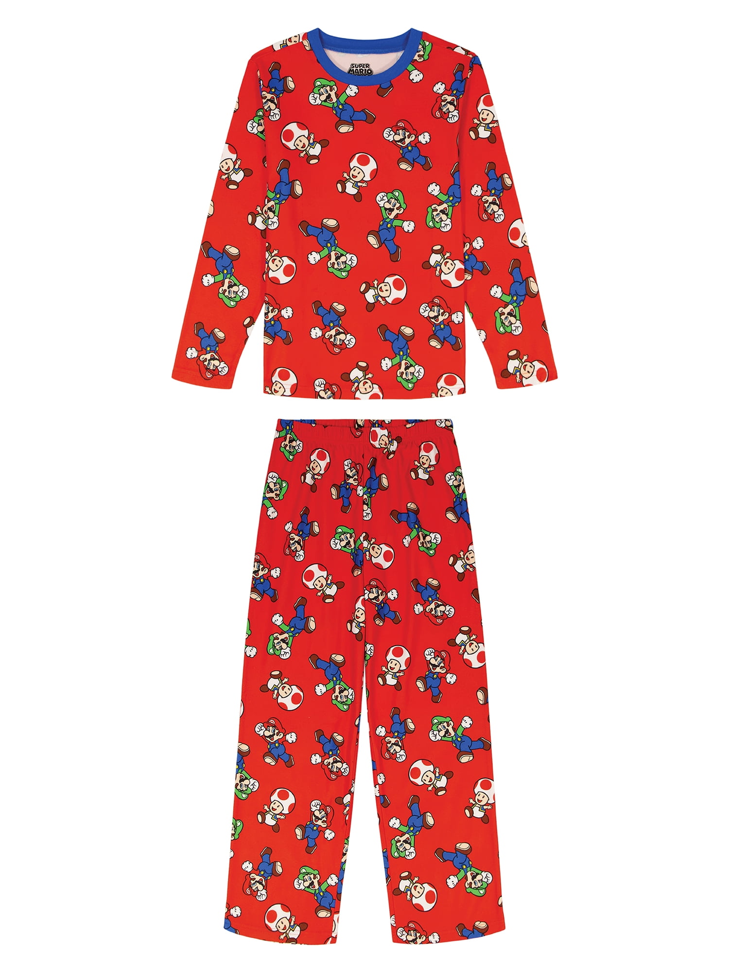 Nintendo Mario Boys Holiday Long Sleeve Top and Pants Pajama Set, 2-Piece, Sizes 4-12