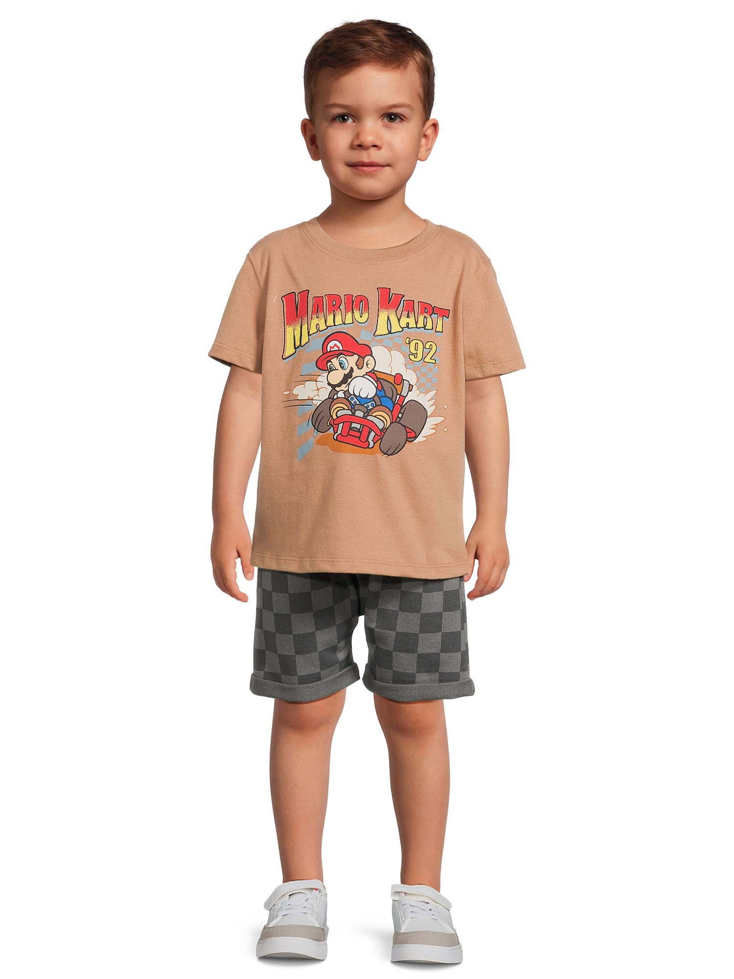 Nintendo Boys Mario Kart Checkered Graphic Tee and Shorts, 2-Piece Set, Size 12M-5T