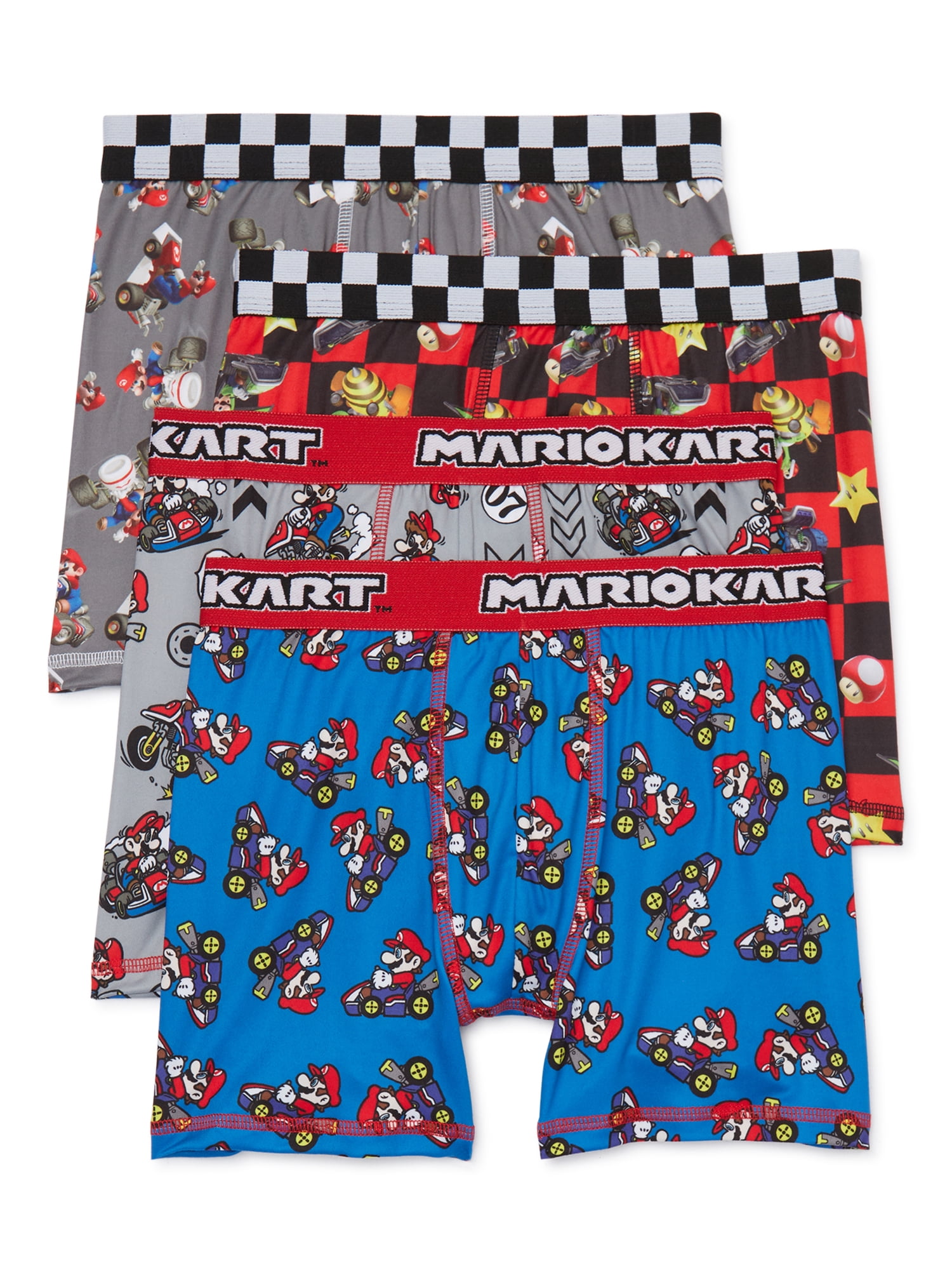 Nintendo Boys Super Mario Kart Boxer Briefs Underwear, 4-Pack, Sizes 4-10