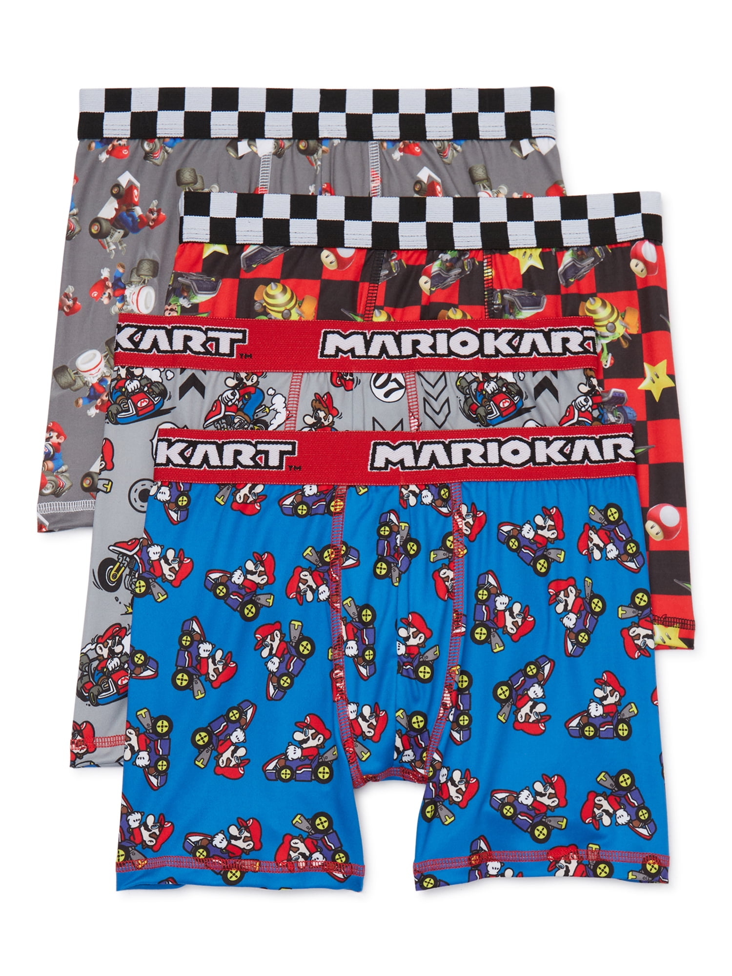 Nintendo Boys Super Mario Kart Boxer Briefs Underwear, 4-Pack, Sizes 4-10 