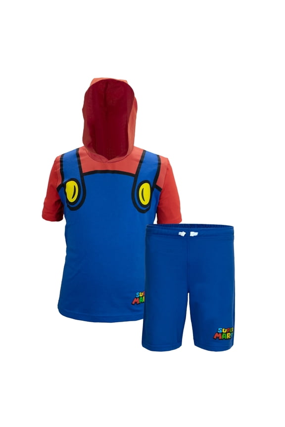Boys Super Mario & Luigi Short Sleeve Hoodie T-Shirt & Shorts Set (Mario, Sizes 2T-16)