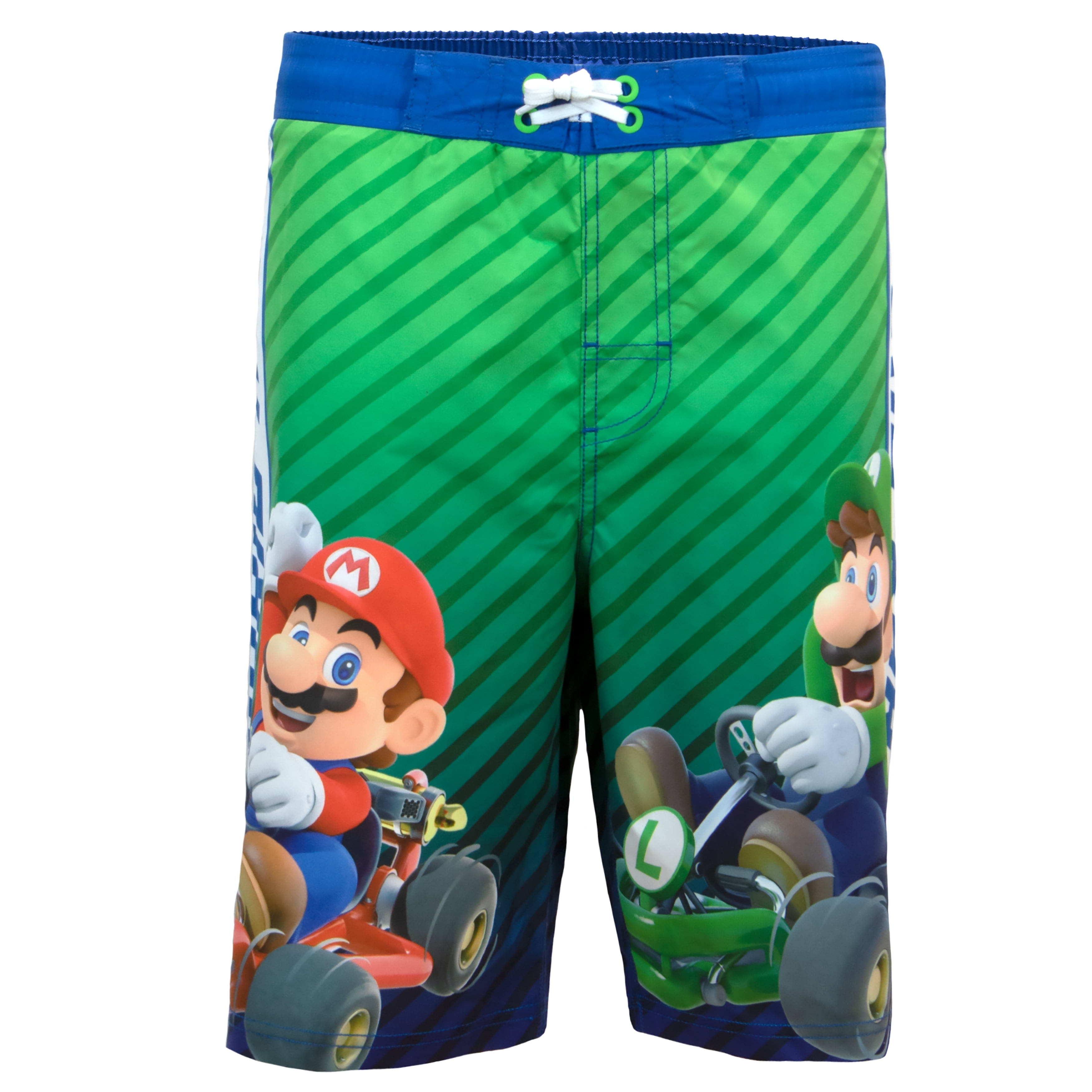 Nintendo Boys Super Mario Mario Kart Game Print Swim Shorts Green Blue Size Large