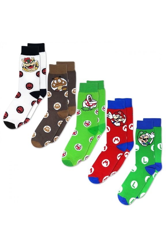 Nintendo Boys Super Mario Polyester Socks, Multicolor (5 Pack)