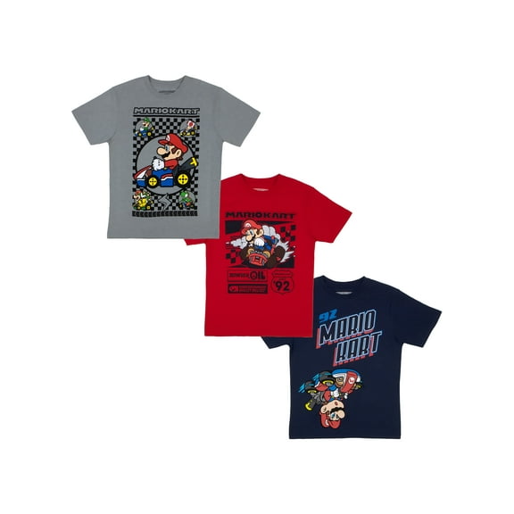 Nintendo Boys T-Shirt 3-Pack Bundle (Mario Kart, Size 7)