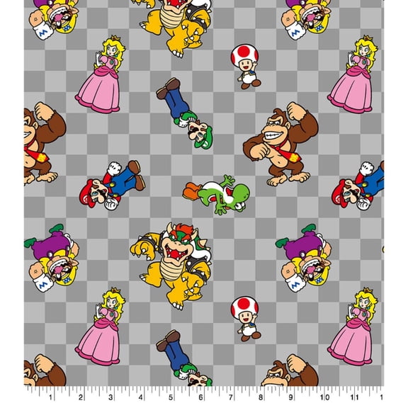 Nintendo Characters Checker Toss Cotton Fabric