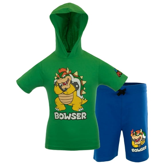 Nintendo Characters Super Mario Lightweight Costume Short Sleeve Hoodie T-Shirt & Shorts Set (Bowser, Sizes 4-16)