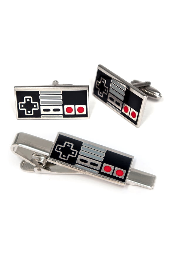 Cufflinks, NES Controller Tie Clip, SNES Retro Gamer Mens Jewelry Cuff-Links, Gaming Groomsmen Tie Bar Wedding Gifts