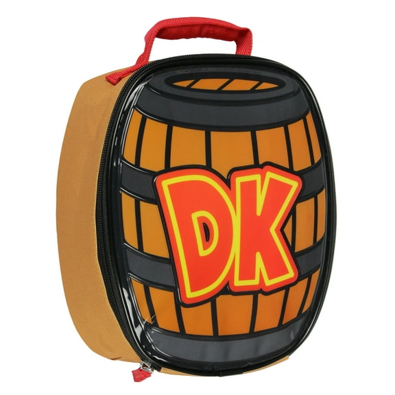 Nintendo Donkey Kong DK Barrel Shaped Insulated Lunch Bag Tote For Hot And Cold Food, Drinks, And Snacks