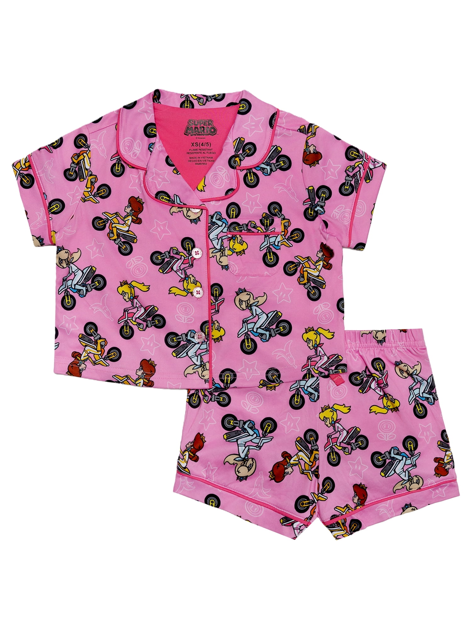 Nintendo Girls Button Front Top and Shorts Pajama Set, 2-Piece, Sizes 4-12