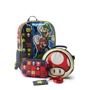 Nintendo Here We Go Boys 17" 4-Piece Backpack Set with Lunch Bag Blue