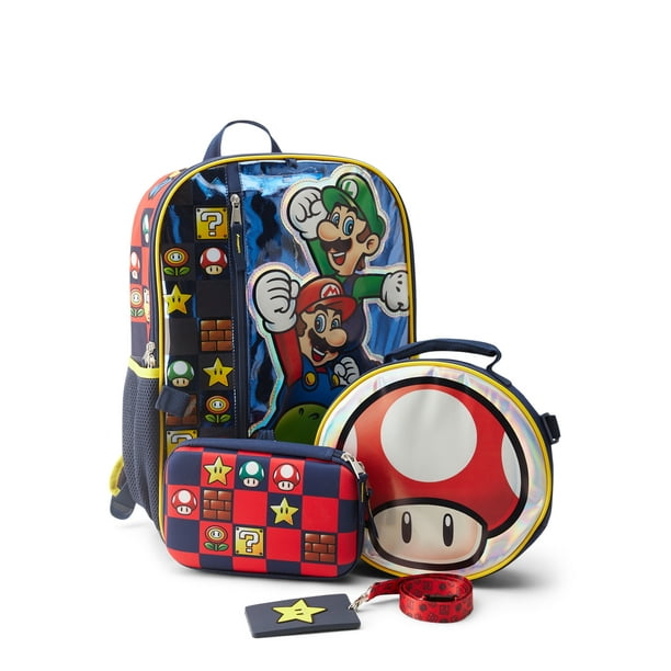 Nintendo Here We Go Boys 17 4 Piece Backpack Set with Lunch Bag Blue