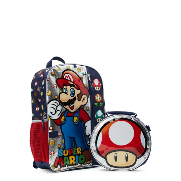 Nintendo Kids Super Mario Bros. 17" Backpack with Lunch Bag Set, 5-Piece