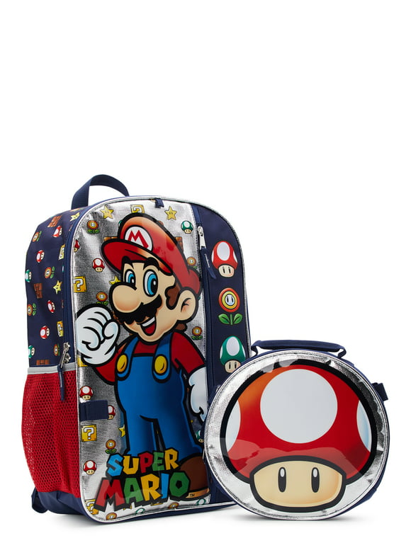 Nintendo Kids Super Mario Bros. 17" Backpack with Lunch Bag Set, 5-Piece