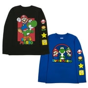 Nintendo Kids Super Mario Bros Mario & Luigi Boys Long Sleeve 2-Pack T-Shirt Bundle Set for Boys (Sizes 4-16)