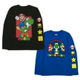 thumbnail image 1 of Nintendo Kids Super Mario Bros Mario & Luigi Boys Long Sleeve 2-Pack T-Shirt Bundle Set for Boys (Sizes 4-16), 1 of 9