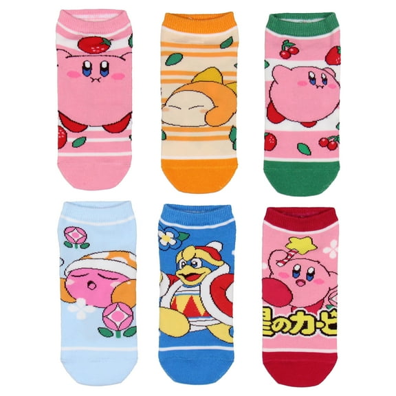 Nintendo Kirby Adult Video Game Assorted Characters 6 Pair Pack No-Show Socks Size 9-11