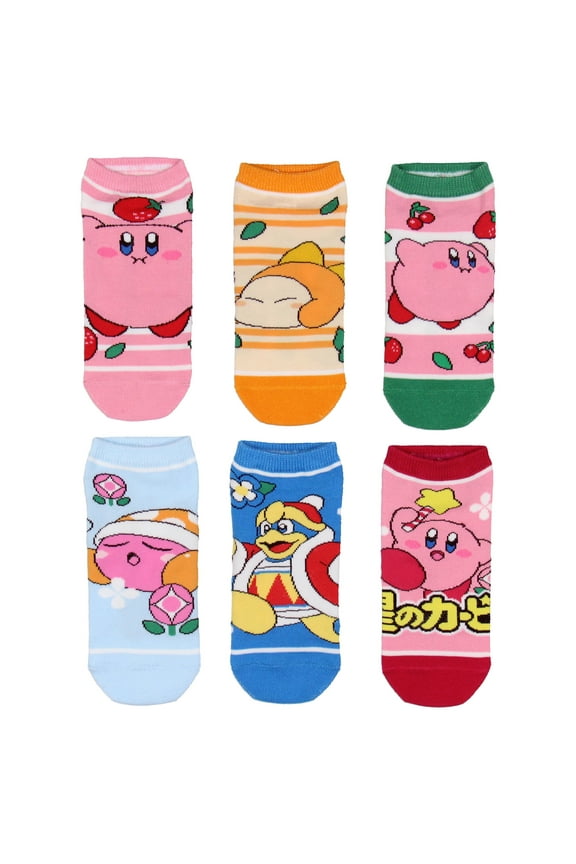 Nintendo Kirby Adult Video Game Assorted Characters 6 Pair Pack No-Show Socks Size 9-11
