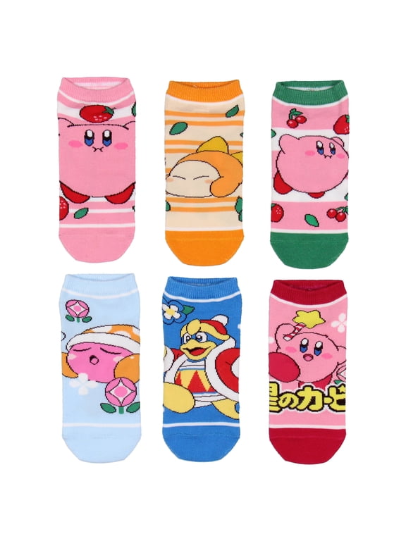 Kirby Adult Video Game Assorted Characters 6 Pair Pack No-Show Socks Size 9-11