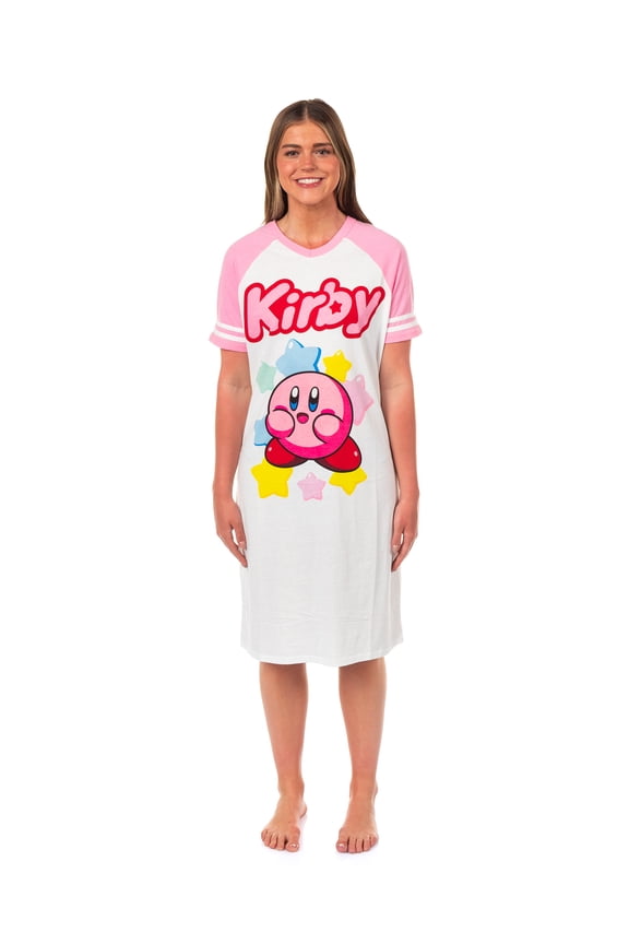 Nintendo Kirby Pajama Women's Short Sleeve Varsity Raglan Nightgown