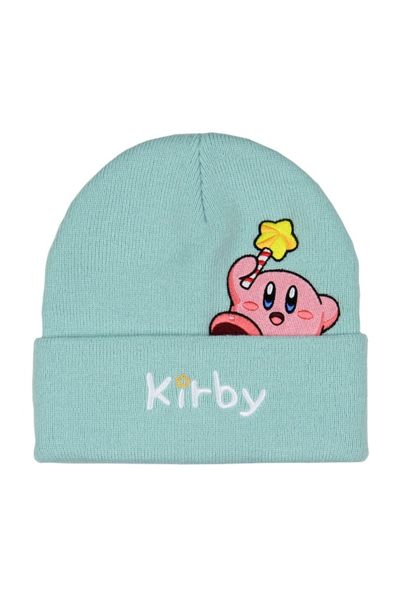 Nintendo Kirby Peek A Boo Embroidered Character Cuff Knit Beanie Hat Cap