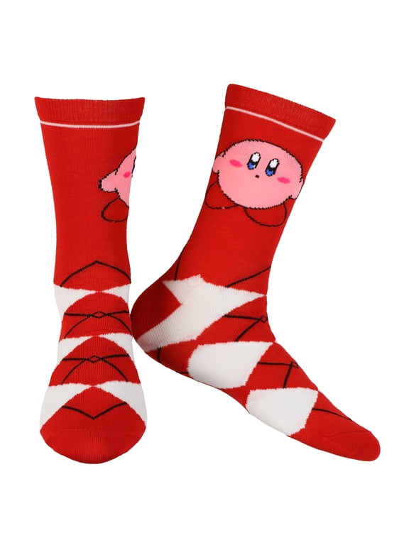 Kirby Video Game Red Argyle Crew Socks For Men Women 1 Pair