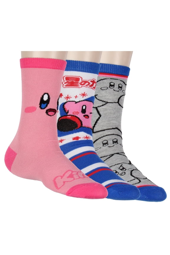 Nintendo Kirby Women's 3-Pack Character Design Adult Anime Mid-Calf Crew Socks Fits Sock Size 9-11
