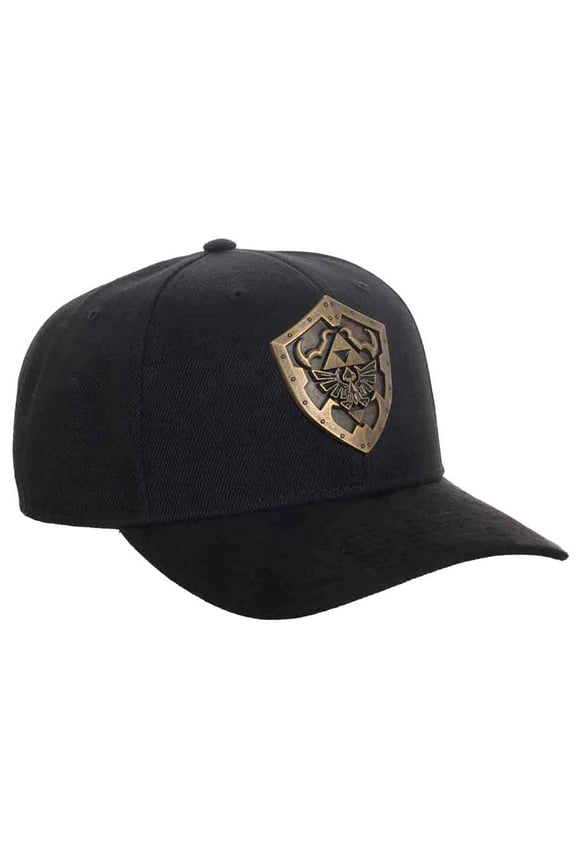 Nintendo Legend Of Zelda Hylian Shield Brass Metal Badge Men's Black Precurve Snapback Hat