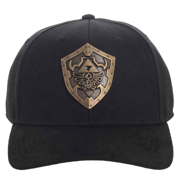 Nintendo Legend Of Zelda Hylian Shield Brass Metal Badge Men's Black Precurve Snapback Hat