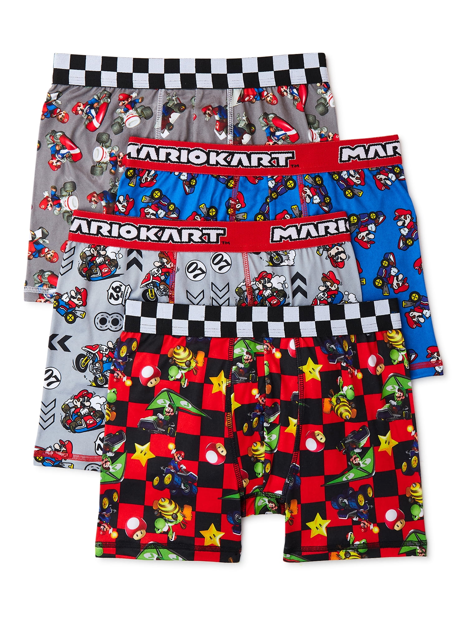 Nintendo Mario Kart Boys Boxer Brief Underwear, 4-Pack, Sizes 4-14 