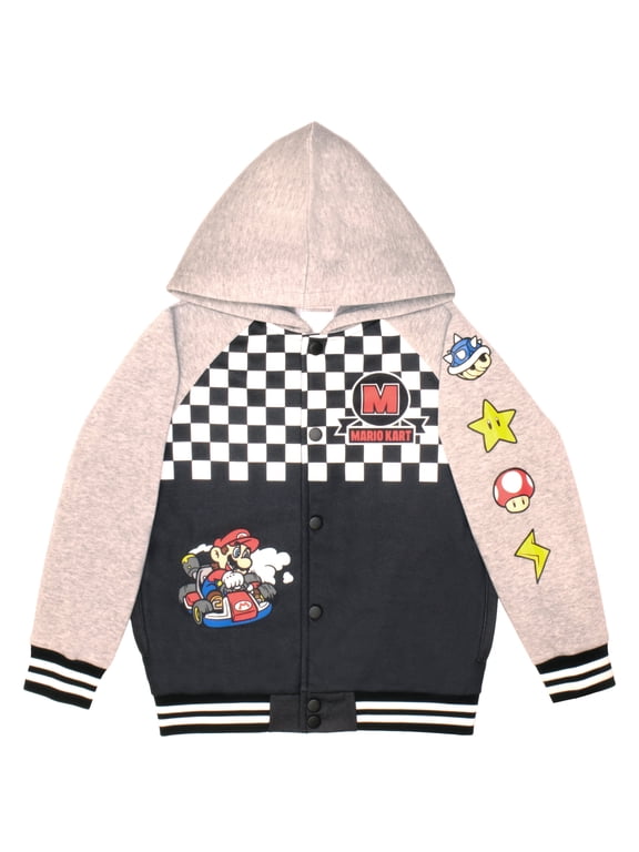Mario Kart Boys Button Up Hoodie Fleece Varsity Jacket Super Mario Hoodie for Kids (Size 4-16)