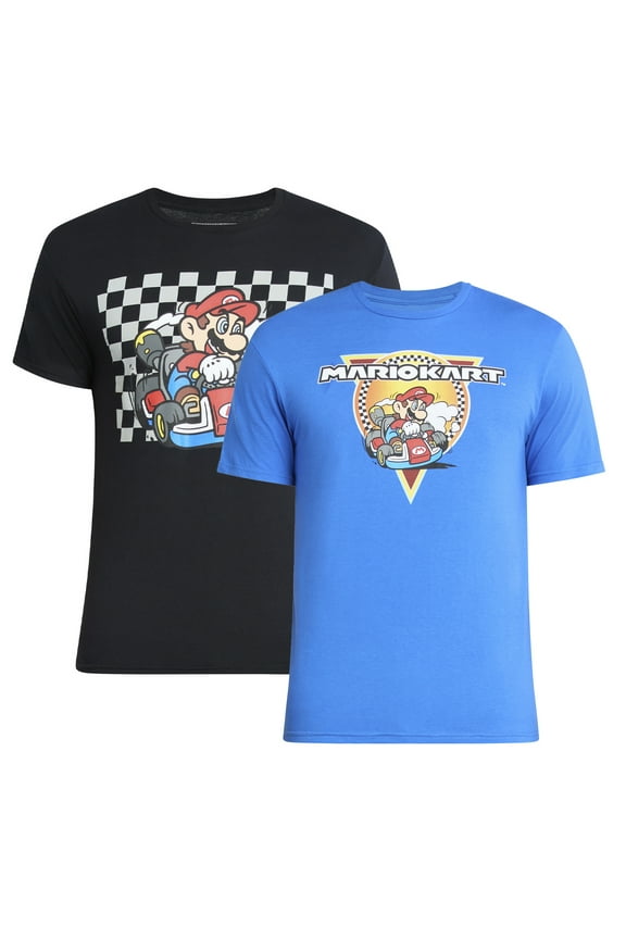 Mario Kart Men's and Big Men's Graphic Tee Shirts, 2-Pack, Sizes S-3XL